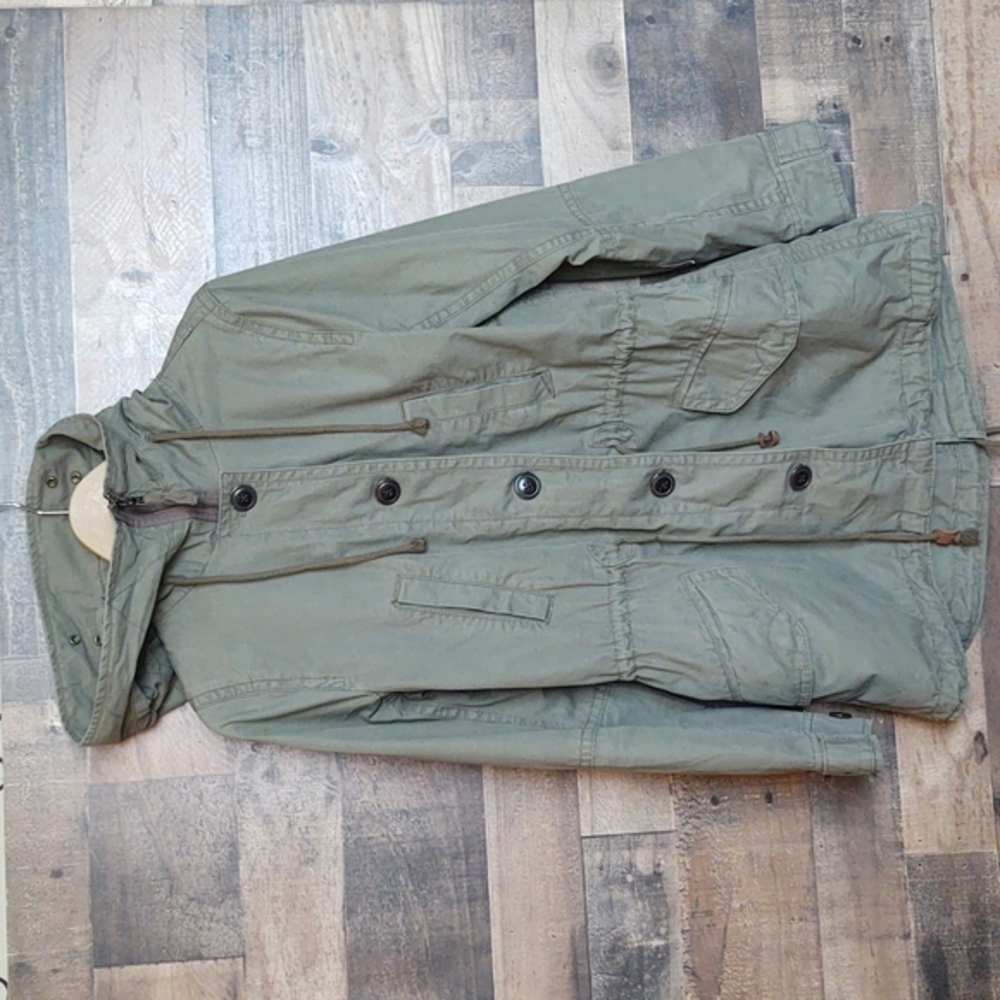 Gap Utility Hooded Olive Green Faux Fur lined  Parka Jacket Sz Small Wom
